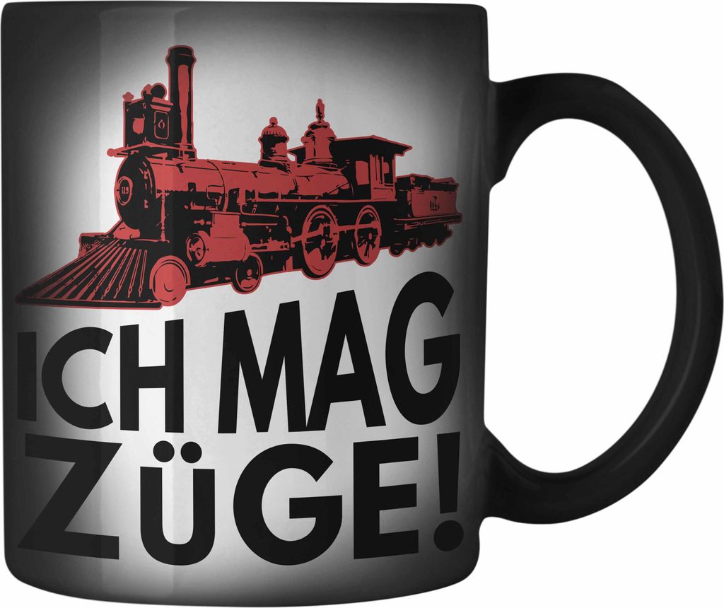 Trendation - ich Mag Züge Farbwechsel Zauber-Tasse Geschenk Eisenbahner Lokführer Spruch Lokomotive Geschenkidee Eisenbahn (Schwarz)