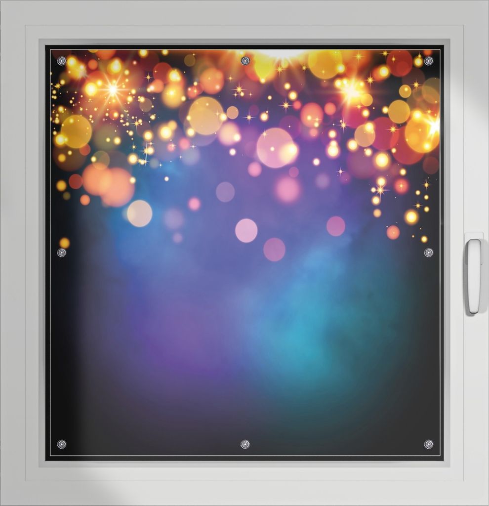 Wallario Lichtschutzbild, Dekorativer Sichtschutz Sonnenschutz 96 x 93 cm mit Motiv: Bunte Kugeln in orange und rot, explodierend, vor blauem Hinte...