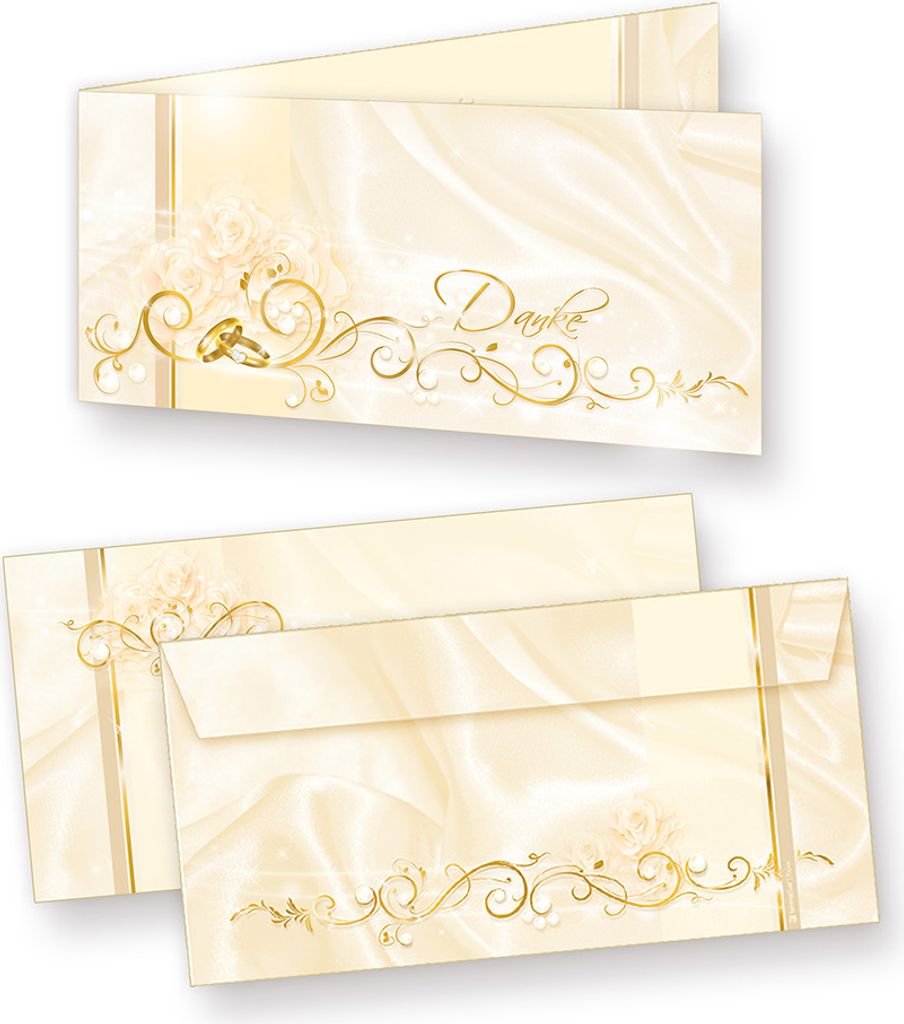 Danksagungskarten Hochzeit PERLMUTT (10 Sets) sehr elegante Dankeskarten für Hochzeit, inkl. Dreieckstaschen für Ihr Hochzeitsbild