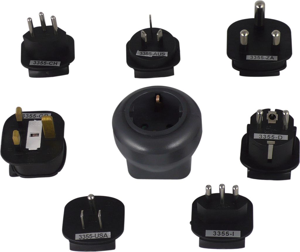 REV Ritter Reisestecker Set Universal, 7 Steckereinsätze&1 Schutzkontakt-Dose