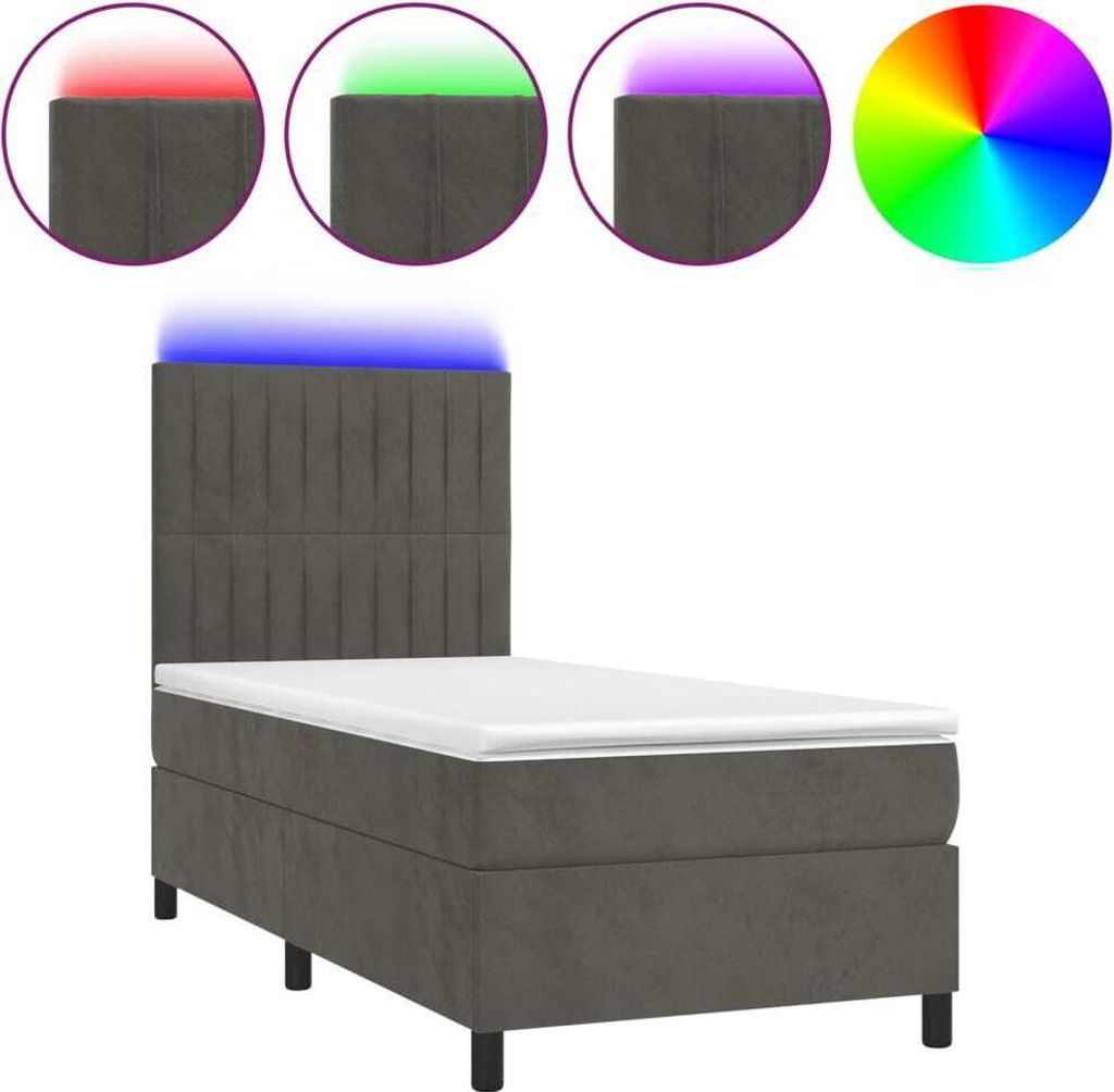Boxspringbett mit Matratze & LED Dunkelgrau 90x190 cm Samt
