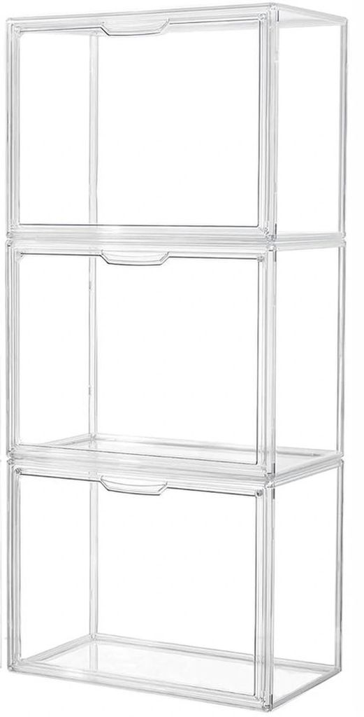 Unyqoos Transparente Aufbewahrungsboxen mit Magnettür für Handtaschen, Set mit 3 Stück, stapelbar und vielseitig einsetzbar
