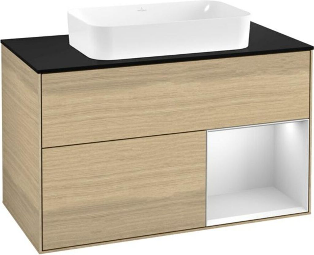 V&B Waschtischunterschrank Wandbeleuchtung Finion 100x60,3 cm, Reg re wh. m Lac, Oa Veneer