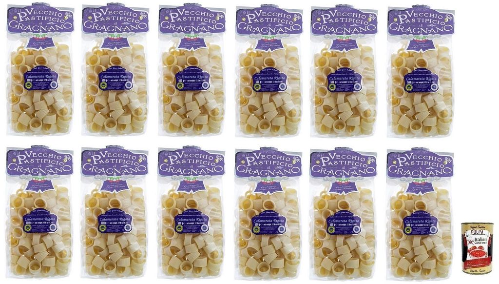 12x Il Vecchio Pastificio di Gragnano Pasta Calamarata Rigata,Gragnano IGP-Nudeln aus Hartweizengrieß von höchster Qualität 500g + Italian Gourm...