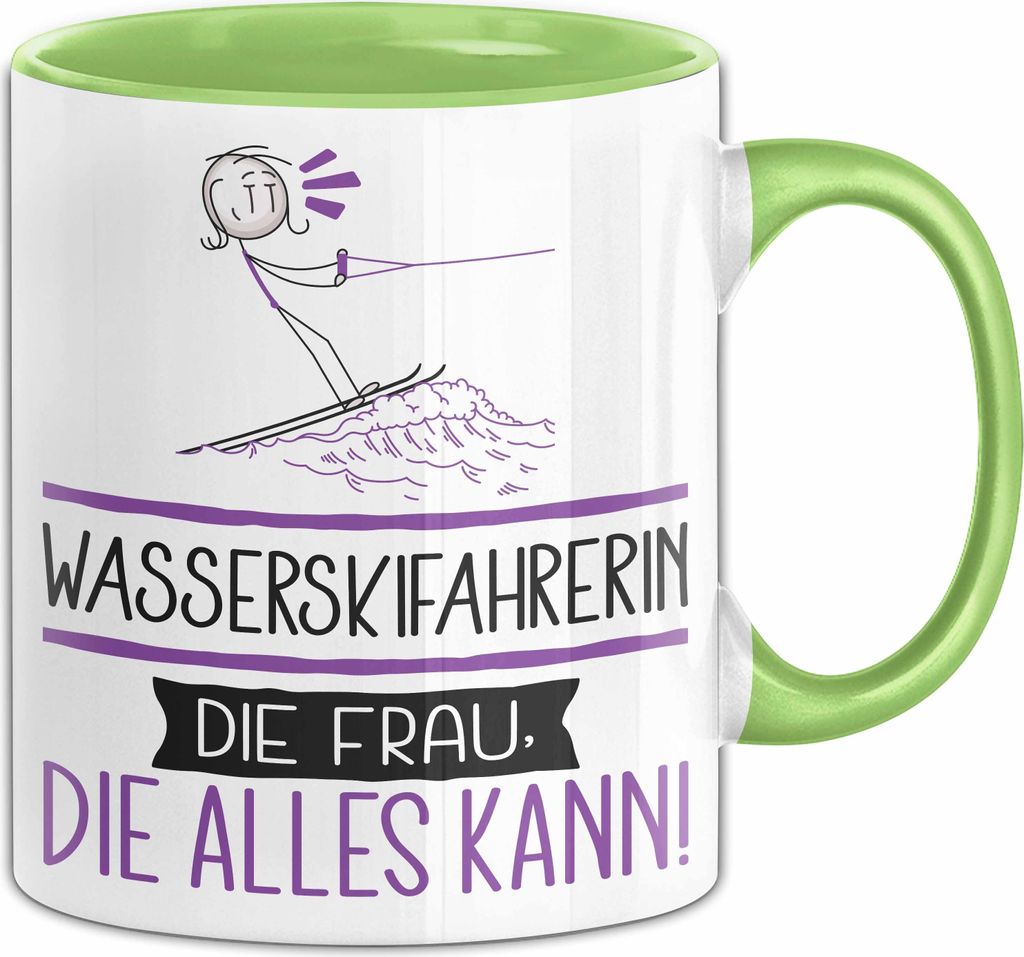 Wasserskifahrerin Geschenk Tasse Becher Die Frau Die Allen Kann Geschenkidee für eine Wasserskifahrerin Lustig (Grün)