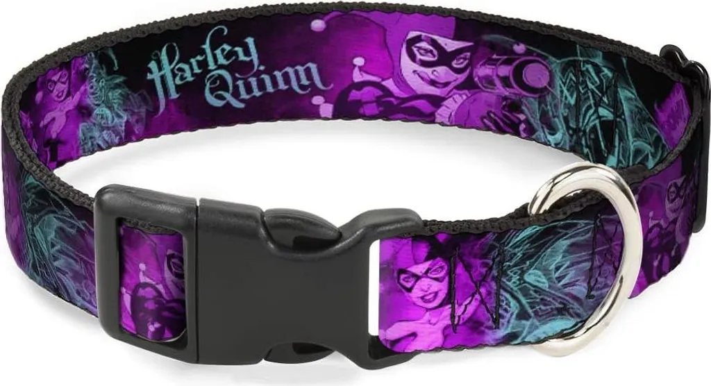 Collier Large 1,5 Pouces Harley Quinn Joker 18-32 Pouces Fuchsia et Noir