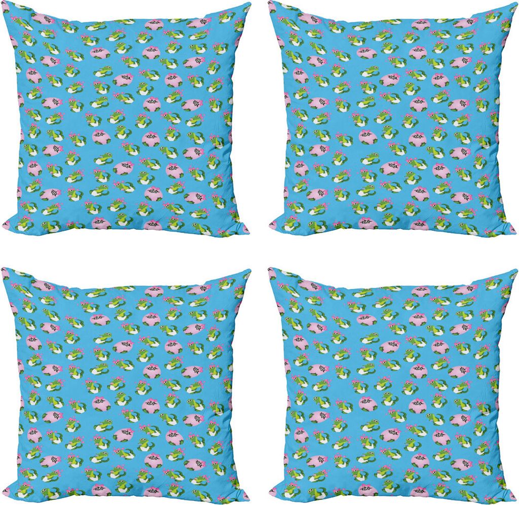 ABAKUHAUS Alligator Kissenbezug Set (4 Stück), Karikatur-Baby-Krokodile, Moderner Doppelseitiger Digitaldruck, 50 cm x 50 cm, Deep Sky Blau Rosa