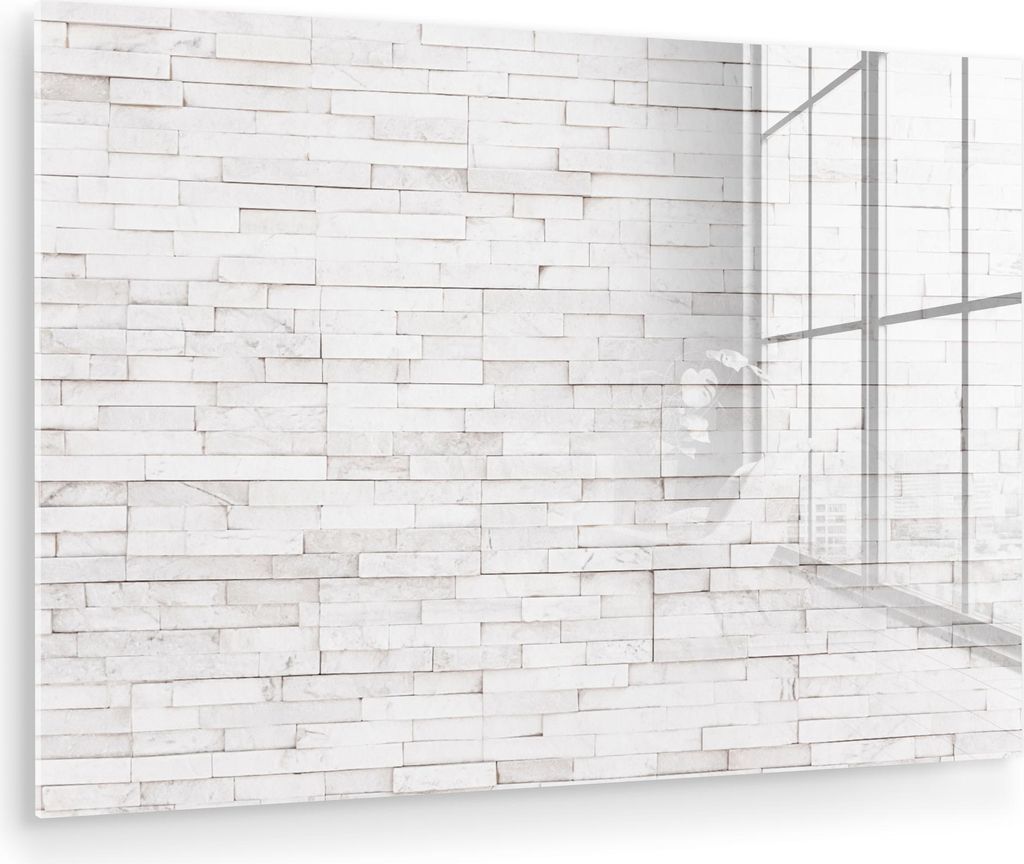 MuchoWow Glasbilder - Bilder auf Wandbild - Foto auf Glas Stein - Ziegel - Weiß - Textur 30x20 cm Wanddekoration aus Glas - Acrylglasbild - Acrylb...