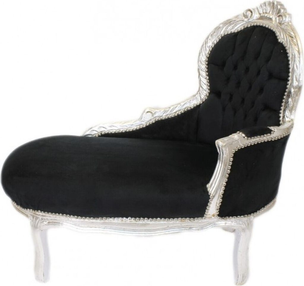Casa Padrino Barock Kinder Chaiselongue Schwarz / Silber Mod2 - Barock Möbel
