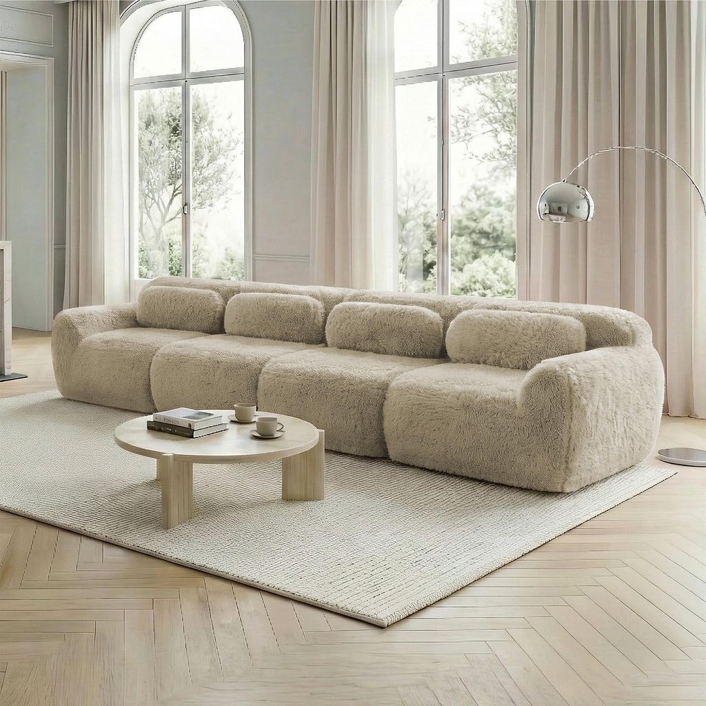 4-Sitzer Sofa, Premium-Plüschstoff, Mehrfachkombination, rutschfester Boden, mit Kissen. Ergonomische Unterstützung, hochelastischer Schaumstoff,...