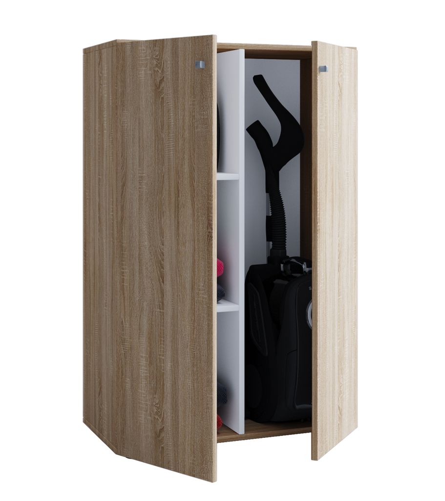 VCM Holz Besenschrank | 4 Fächer | Haushaltsschrank | Maße: B. 70 x H. 111 x T. 38 cm | 2 Drehtüren – Lona L