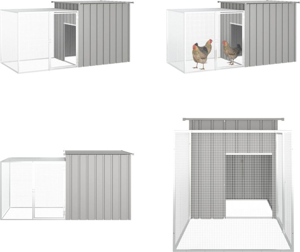 vidaXL Hühnerkäfig Grau 200x91x100 cm Verzinkter Stahl - Hühnerkäfig - Hühnerkäfige - Hühnerstall - Outdoor Hühnerstall