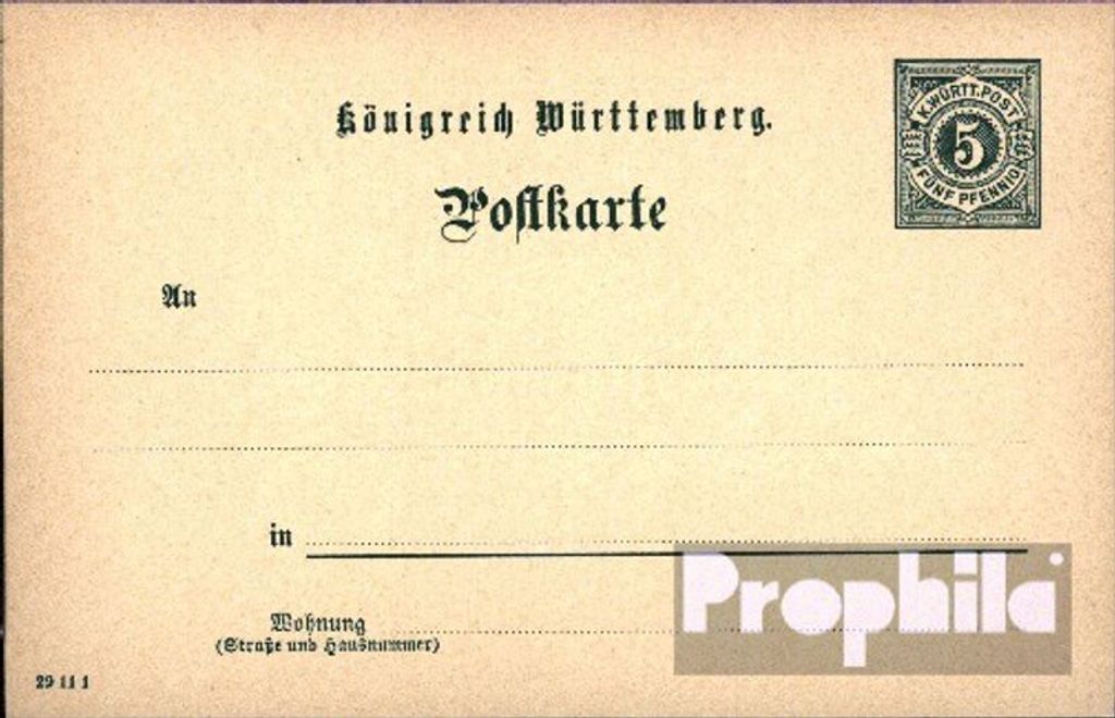 Belege Ganzsachen Württemberg 1893 P37 Amtliche Postkarte Ziffer