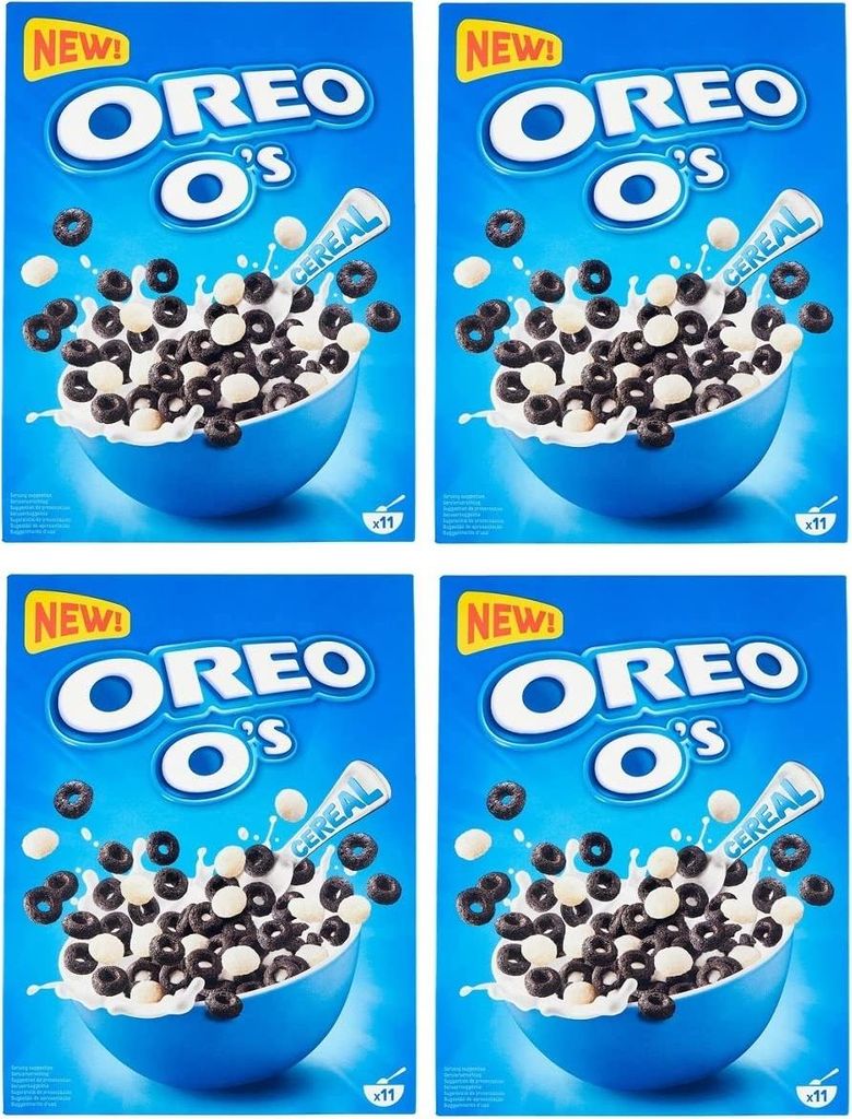 4x Oreo O's Cereal Müsli mit Kakao- und Vanillegeschmack Angereichert mit Vitaminen und Eisen 350g Cereal als Frühstück oder Snack zwischendurch