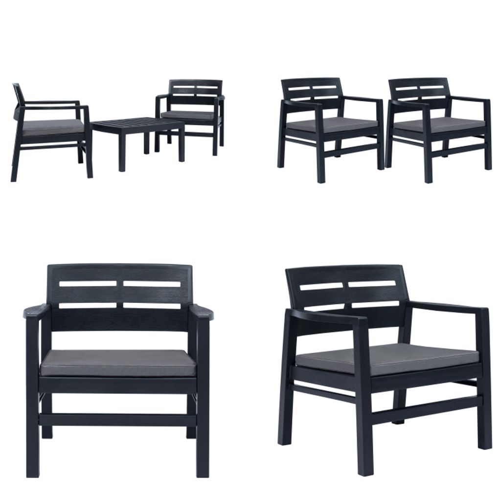 vidaXL 3 tlg. Garten Essgruppe Anthrazit Kunststoff - Gartentisch Und -stuhl - Gartentische Und -stühle - Gartenmöbelset - Gartenmöbelsets