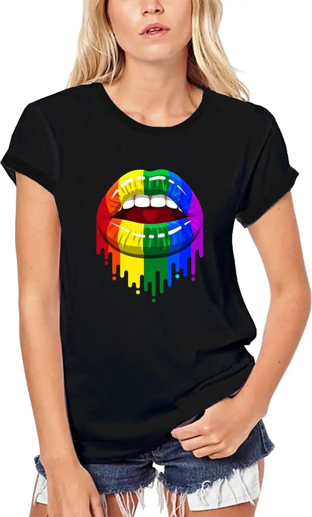 Damen Grafik T-Shirt aus Biobaumwolle y lgbt wo - Regenbogenfahne – y Lgbt Wo - Rainbow Flag – Öko-Verantwortlich Vintage Jahrgang Kurzarm