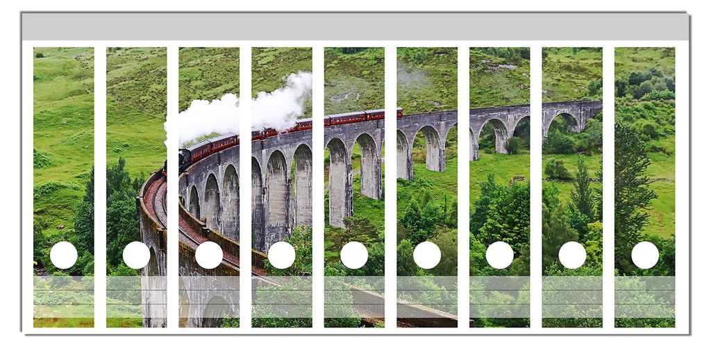 Wallario Ordnerrücken Sticker, selbstklebend für breite Ordner, 9 Stück, Motiv Dampfzug auf Viadukt