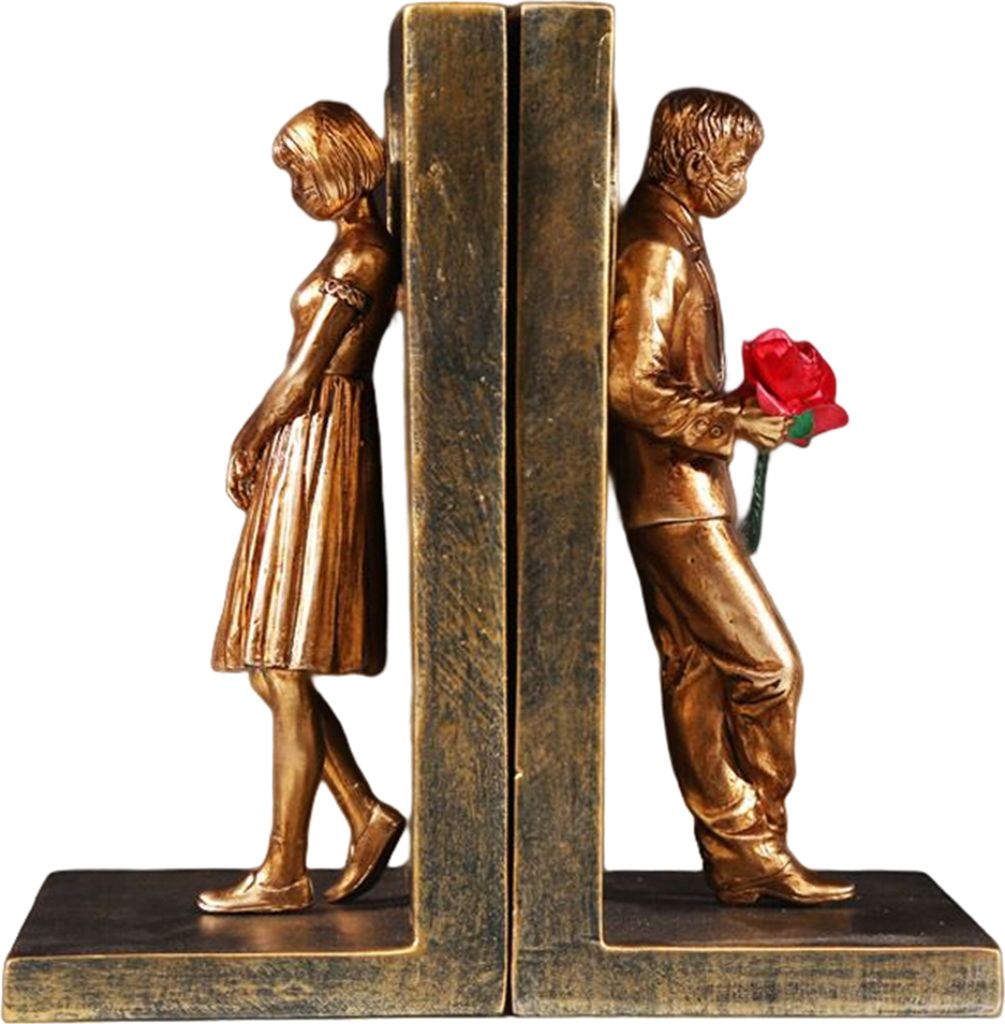 2pcs Ornament 3D Effekt dekorative leichte Kollektion Figur Skulptur Dekorative Buchenden für Bibliothek-Golden