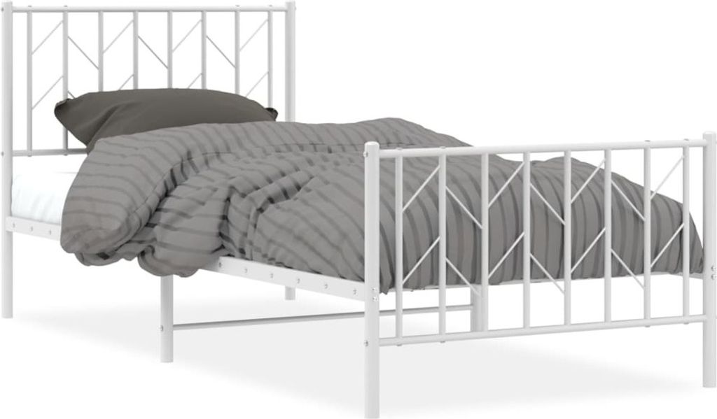 Rám postele s čelem a nohama kovový bílý 90x200 cm Obrázek produktu 