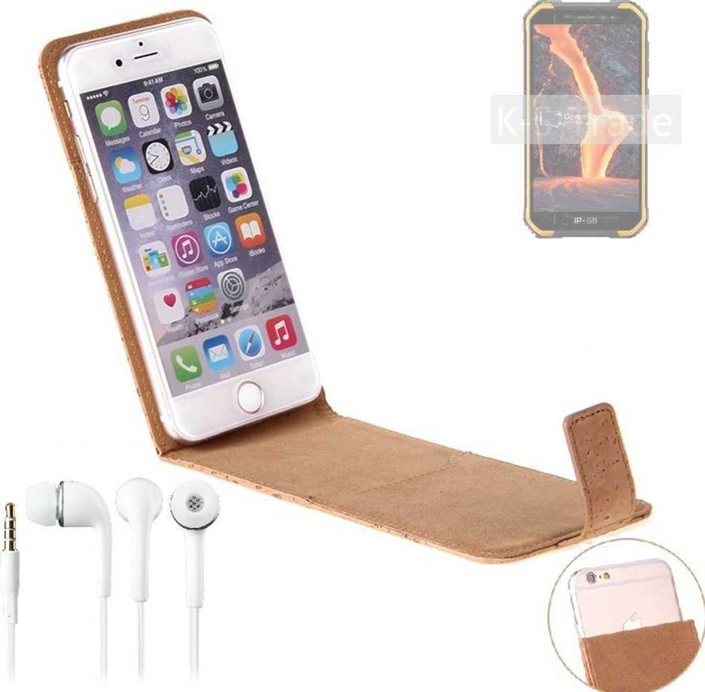 K-S-Trade Schutzhülle mit Kopfhörer kompatibel mit Ulefone Armor X6 Pro Handyhülle Cover Kork Tasche Flipstyle Case