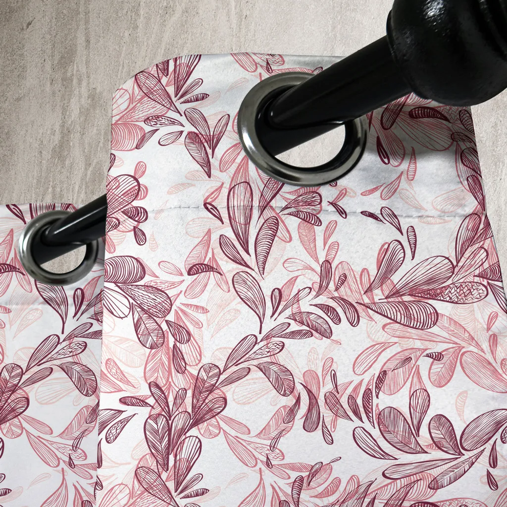 ABAKUHAUS Tenda con occhielli floreale, romantico motivo naturale a rotoli con foglie e petali disegnati a mano, tende decorative a 2 pannelli, 280 cm x 245 cm, marrone corallo e bianco - 2