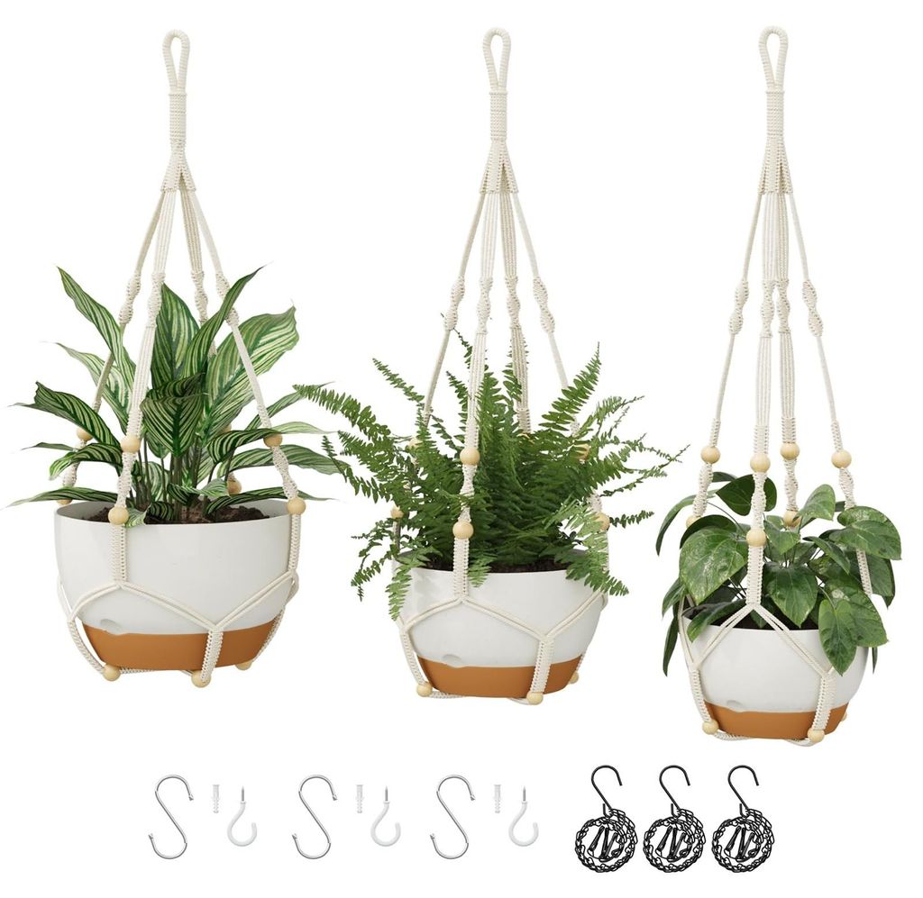 Omgoods - Sada 3 závěsných květináčů z macramé s Obrázek produktu 
