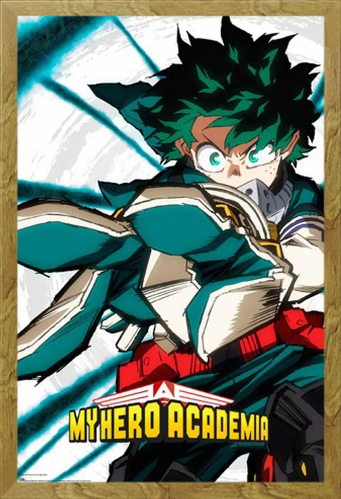 My Hero Academia - Poster - Izuku Midoriya + cornice rimovibile, Shinsuke® Maxi MDF oak, pannello acrilico