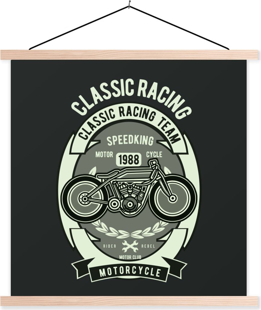MuchoWow Textilposter Motorrad - Briefe - Vintage - Zitat 60x60 cm mit holzfarbenen Rahmen - Wanddekoration