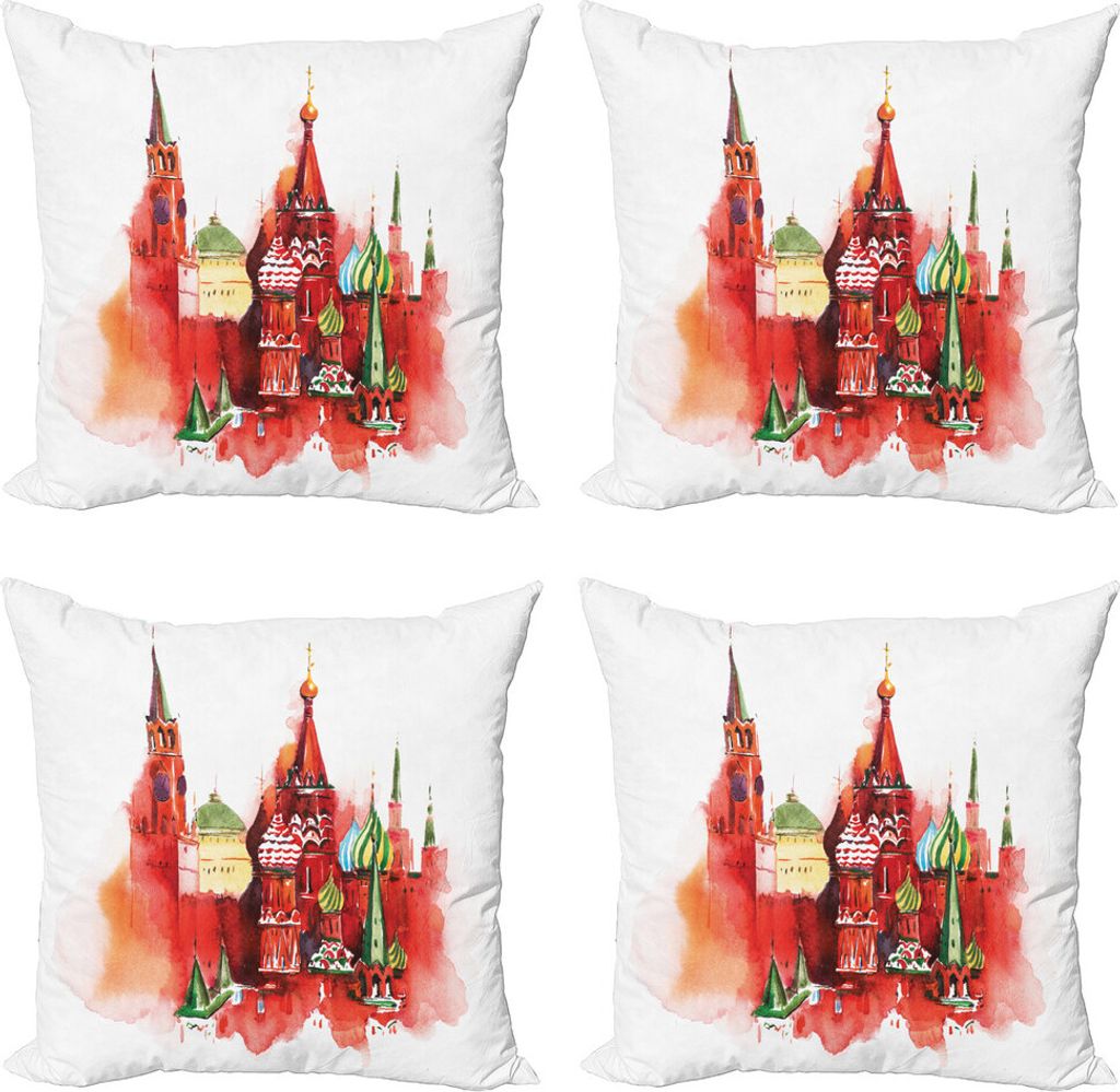 ABAKUHAUS Russisch Kissenbezug Set (4 Stück), Roter Platz Basilius-Kunst, Moderner Doppelseitiger Digitaldruck, 60 cm x 60 cm, Burnt Sienna Weiß