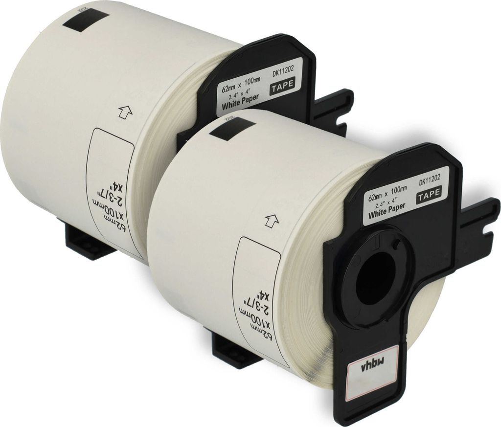 vhbw 2x Rolle mit Halter 62mm x 100mm (300 Etiketten) kompatibel mit Brother PT QL-710W, QL-720, QL-580N, QL-650, QL650TD, QL-700, QL-710 Drucker W...