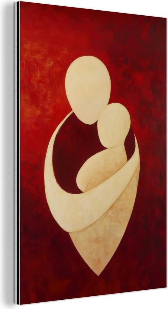 MuchoWow Wanddekoration Metall Metallbild Wandkunst 100x150 cm Abstrakt - Mutter - Kind - Rot MuchoWow Aluminium Gemälde - Bild