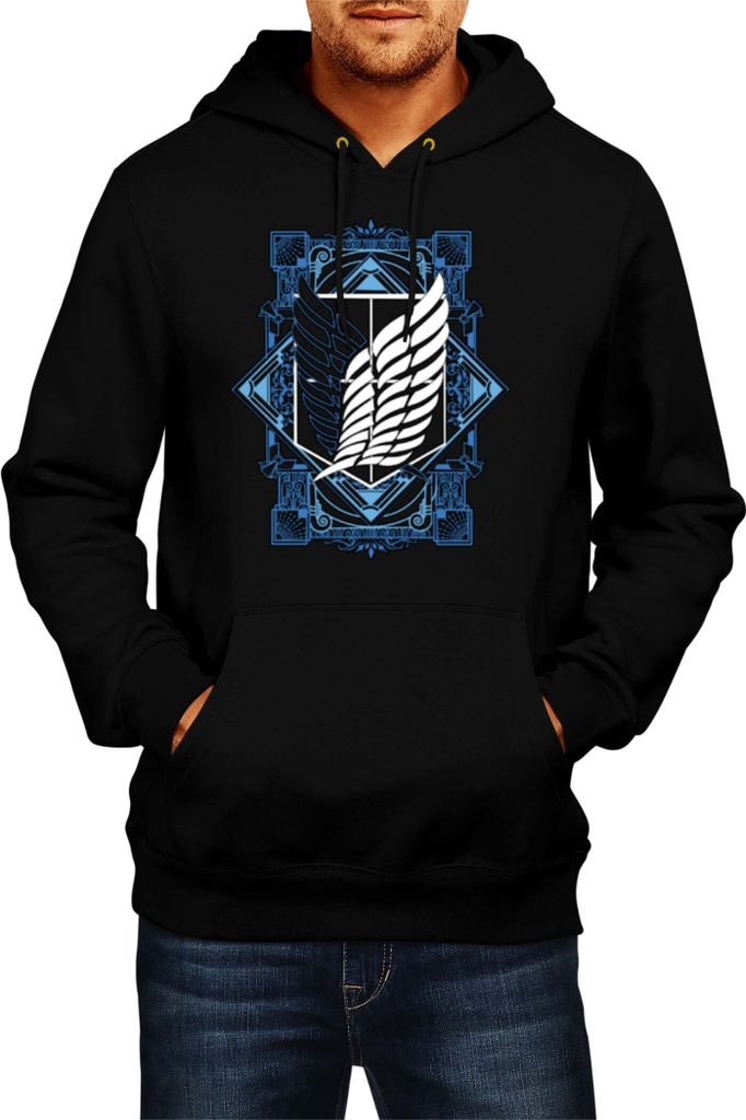 Herren Kapuzenpullover Japan Anime Manga Attack Anime On Titan Logo Titan Emblem, Man 2XL / Schwarz