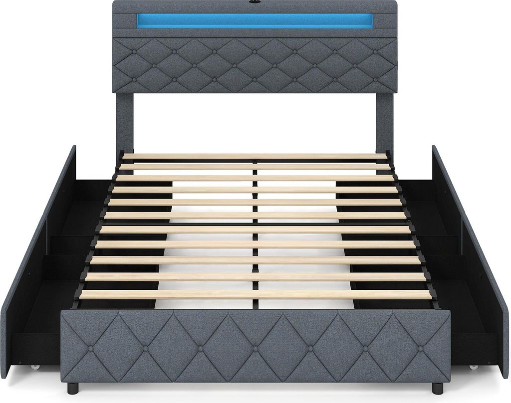 Łóżko tapicerowane COSTWAY 140 x 200 cm z oświetleniem LED, Zdjęcie produktu 