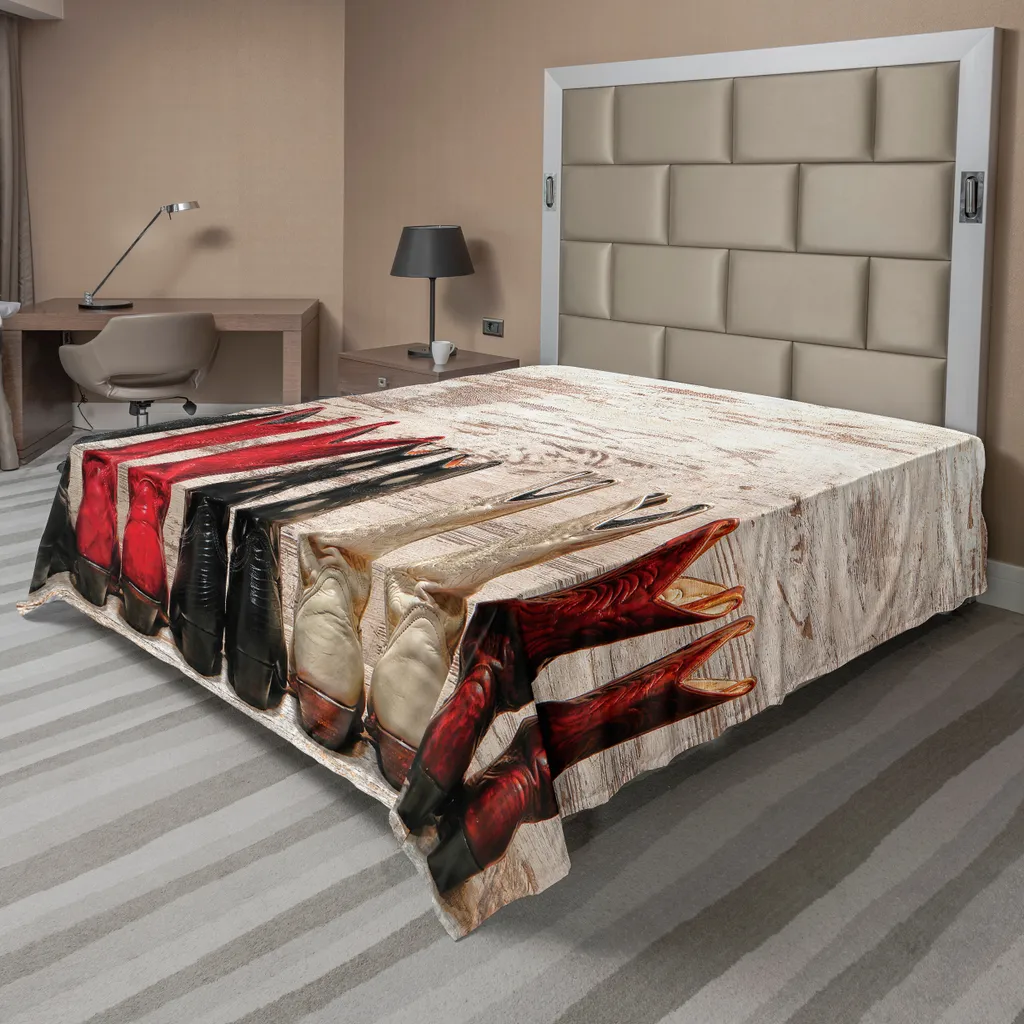 Drap de lit Western ABAKUHAUS American Legend 244x205cm Beige et Rouge