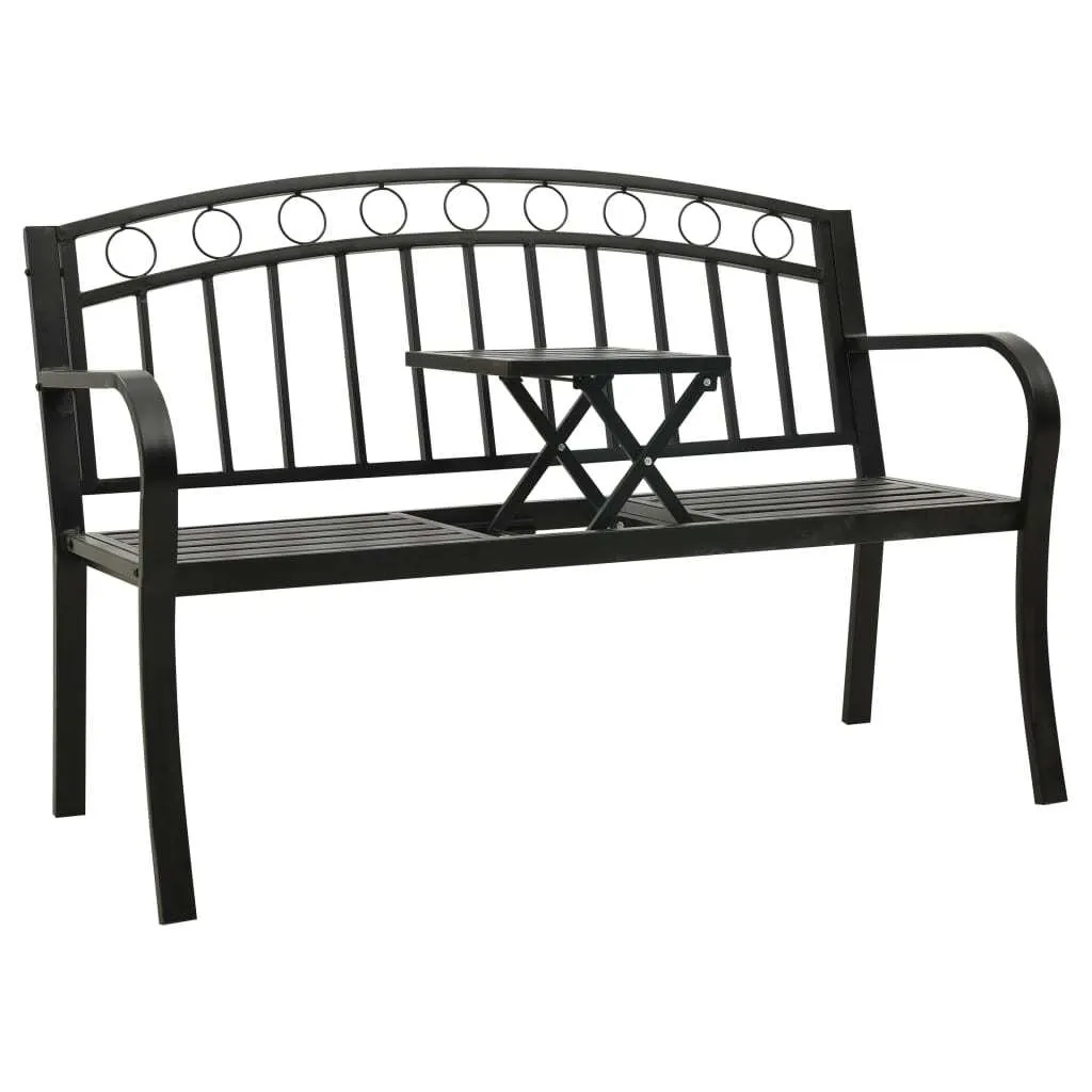 Banc d'extérieur 120 cm noir acier avec table centrale - Style Moderne
