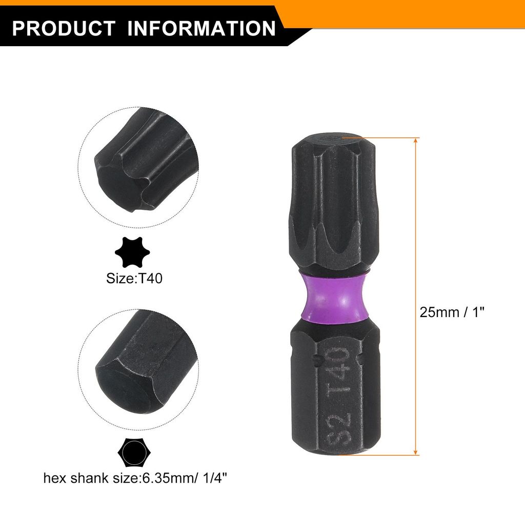 2 Stš¹ck T40 Schraubendreher Torx Bit Set, 1/4 Zoll Sechskantschaft 25mm/1 Zoll L?nge Magnetisch Stern 6 Punkt Kopf Sechskant Bits S2 Stahl Werkz...
