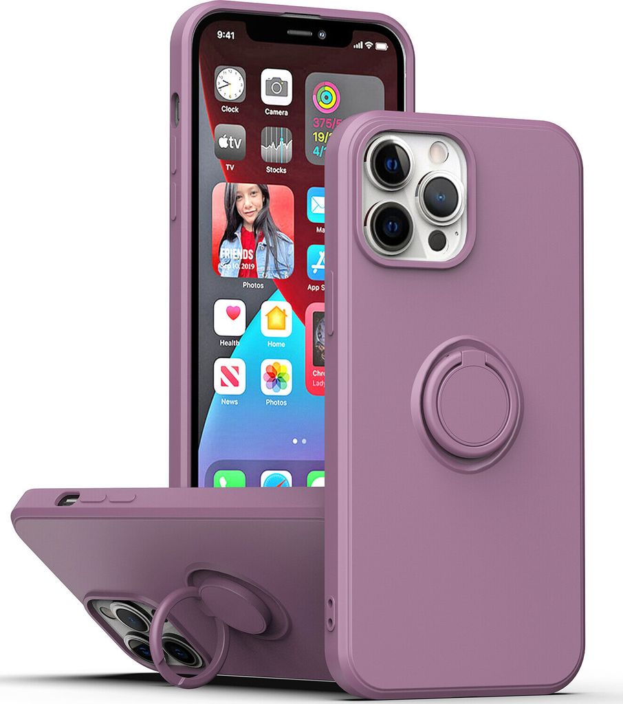 iPhone 14 Pro Max Handyhülle, Ring Halter Ständer Kratzfeste Weiche Silikon schutzhülle für iPhone 14 Pro Max Lila