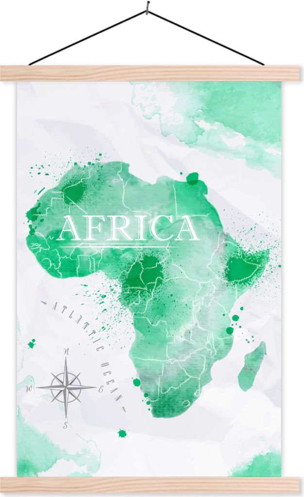 MuchoWow Textilposter Afrika - Weltkarte - Aquarell 120x180 cm mit holzfarbenen Rahmen - Textil-Plakat