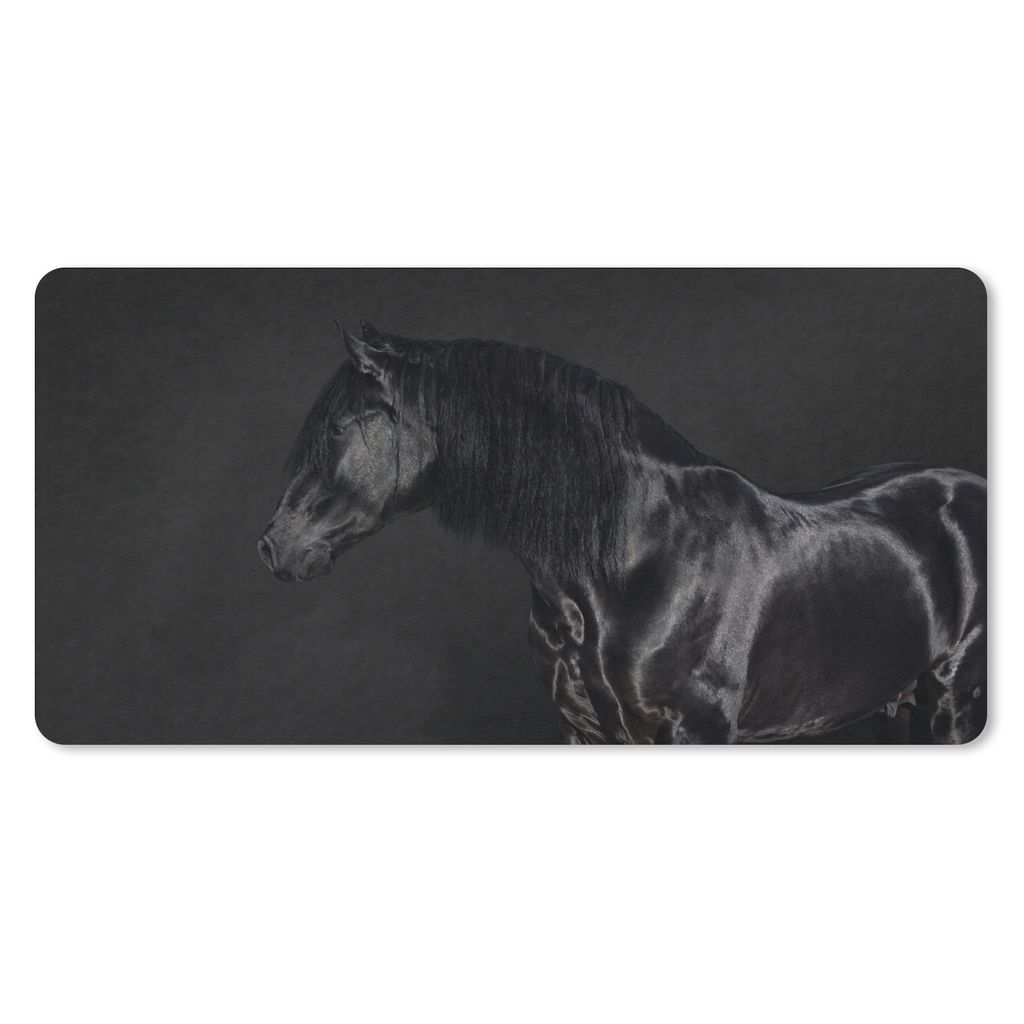 MuchoWow Mauspad Mousepad Pferd - Schwarz - Porträt 60x30 cm - Mousepads - Maus Mat - Pad - Mausunterlage - Nachhaltig