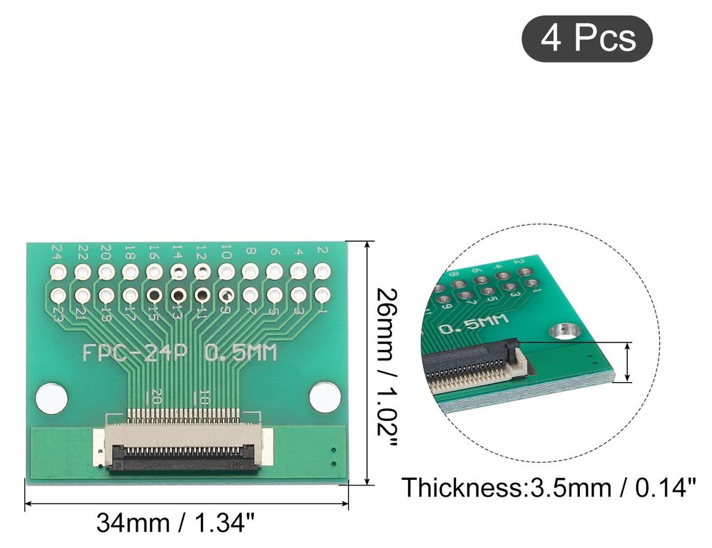 4 Stš¹ck FPC FFC PCB Konverterplatine 24P 0,5 mm auf der Steckseite, 1,0 mm auf der Rš¹ckseite, zu DIP 2,54 mm fš¹r LCD 3D Drucker DVD TV Laptop