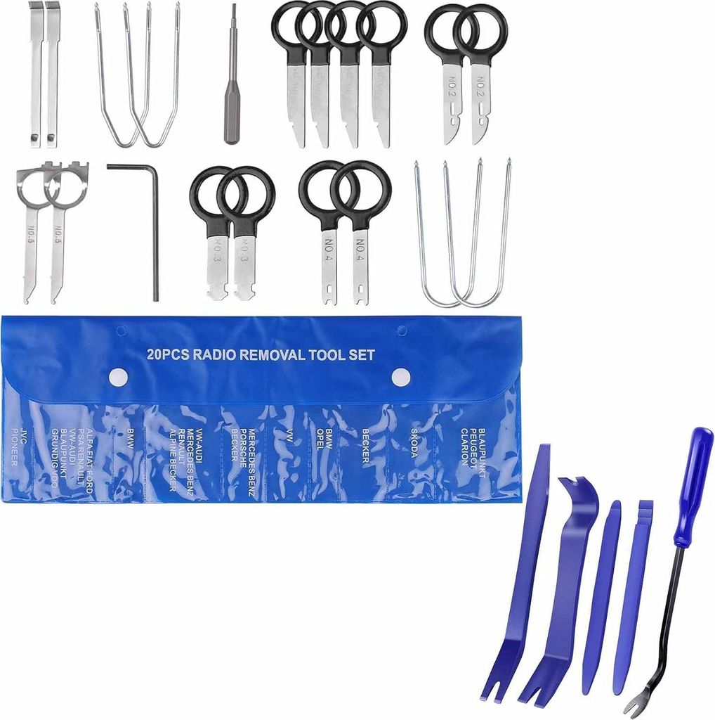 Zbssny 25 TLG Universal Autoradio Ausbauwerkzeug Set Hebelwerkzeug Auto Navi Entriegelungswerkzeug Professionelles Radio Demontage Werkzeug Kfz Mit...