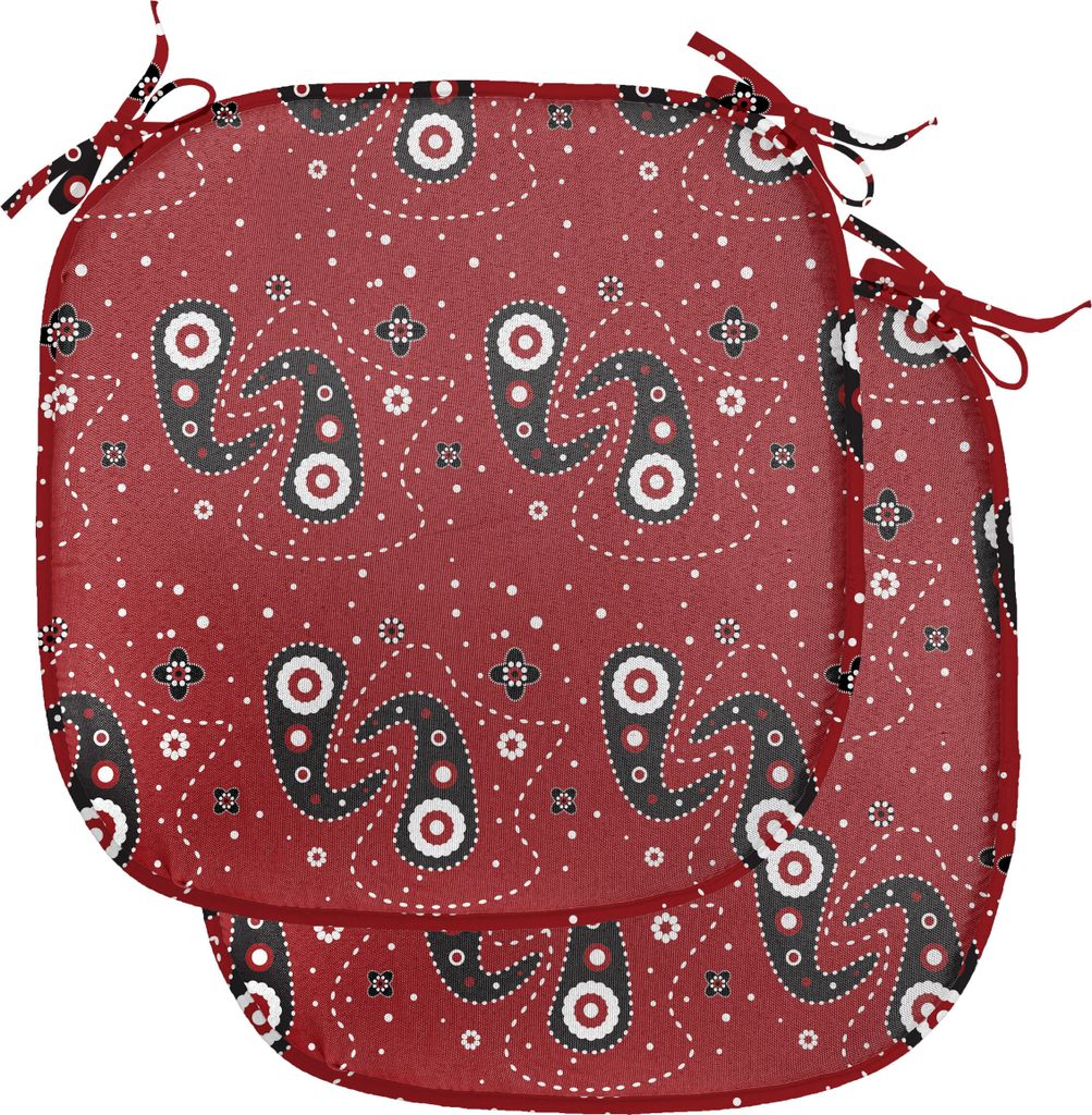 ABAKUHAUS Rot und Schwarz Polster für Esszimmerstühle, Paisley Blumen-Punkte, Dekoratives wasserfestes Kissen mit Riemen für Küchensitze, 40 cm...