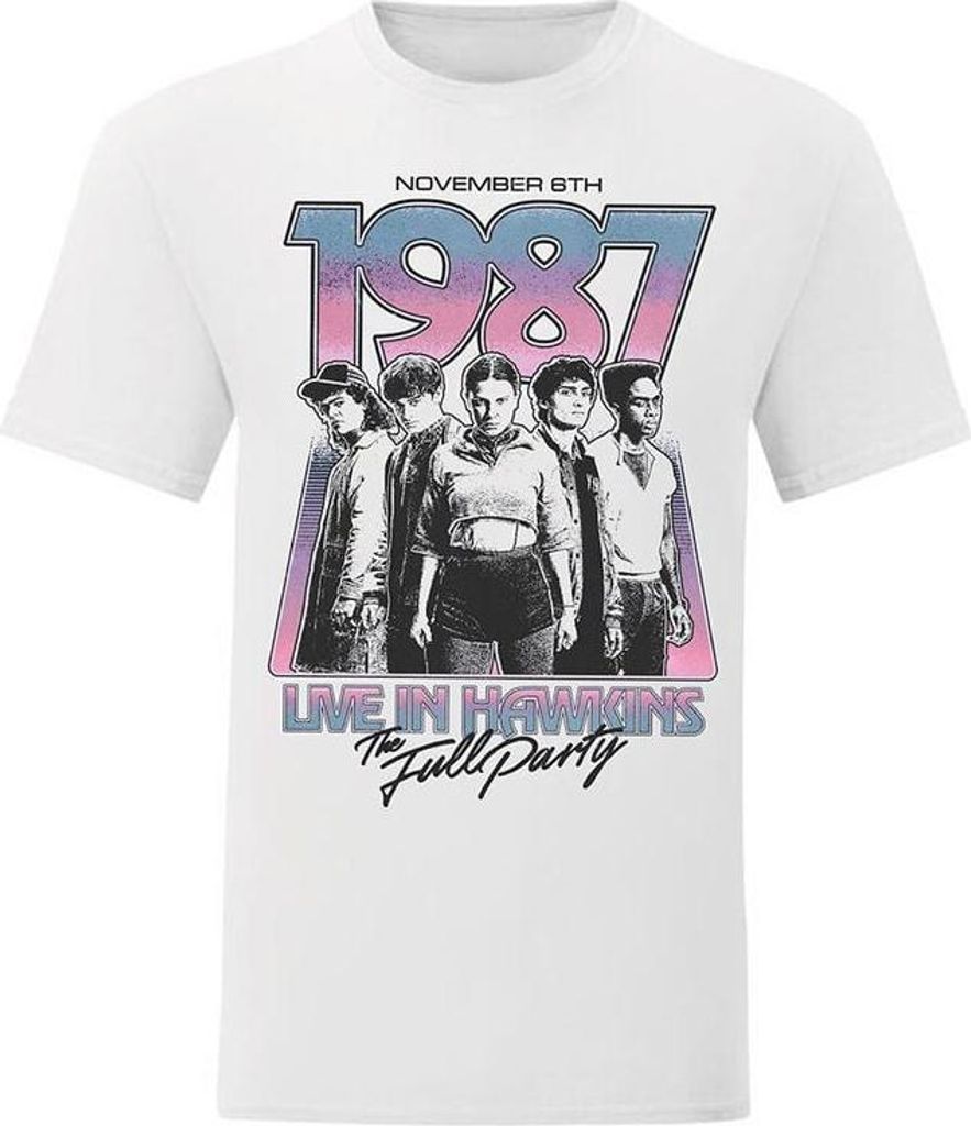 Stranger Things T-Shirt Damen Season 5 - Hawkins 1987 Group Tour Poster weiß M
