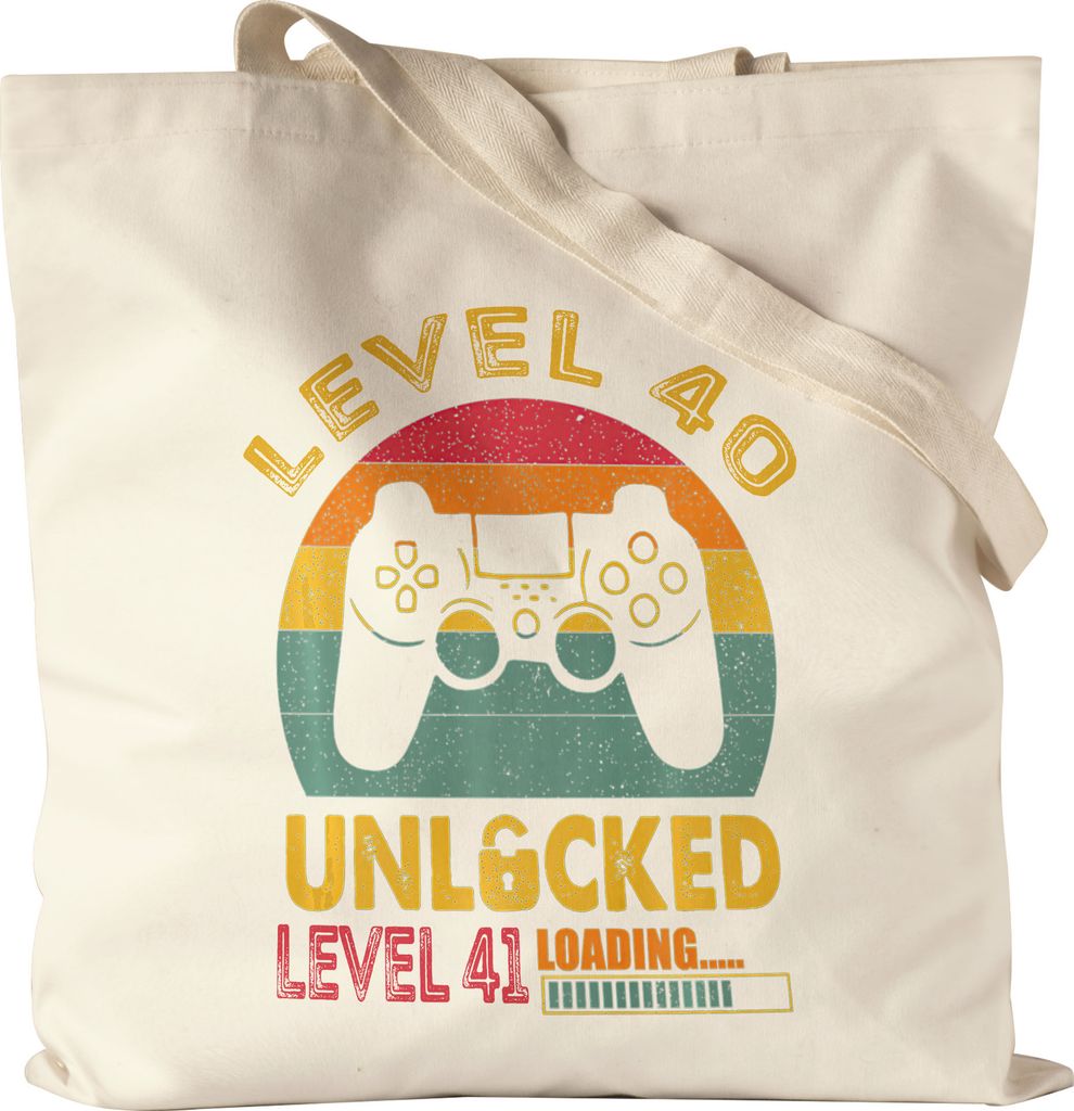 Level 40 Unlocked Level 41 Loading Jutebeutel Stoffbeutel Geburtstag Konsole Happy Birthday Controller Gamepad Spiel