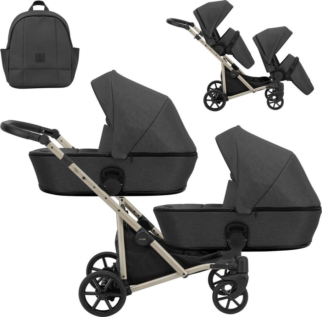 Kunert BRAV DUO 2in1 Doppelkinderwagen in Graphit mit Champagner-Rahmen und Gel-Rädern