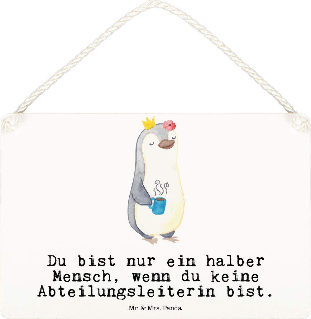 Mr. & Mrs. Panda Schild Abteilungsleiterin Herz DIN A6 - Weiß - Geschenk, wandtafel, wandhänger, Witzig, Lustig, Holzschild, Wandbild Holz, Profi...