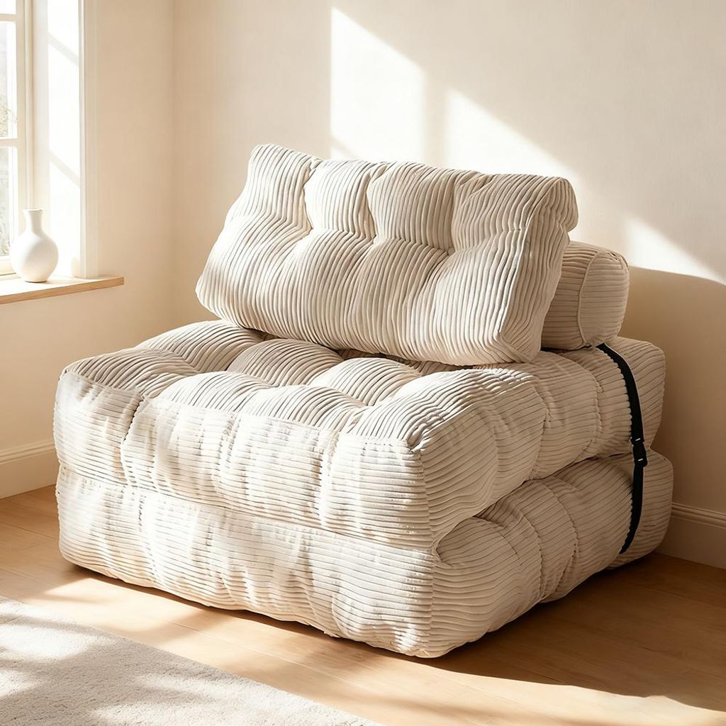 Klappbares Sofa, Wohnzimmer-Sofa, Einzelsessel, Schlafzimmer-Sofa, Multifunktionales Sofa, Minimalistisches Sofa,Weiß 85×85×40 cm [LSF4423]