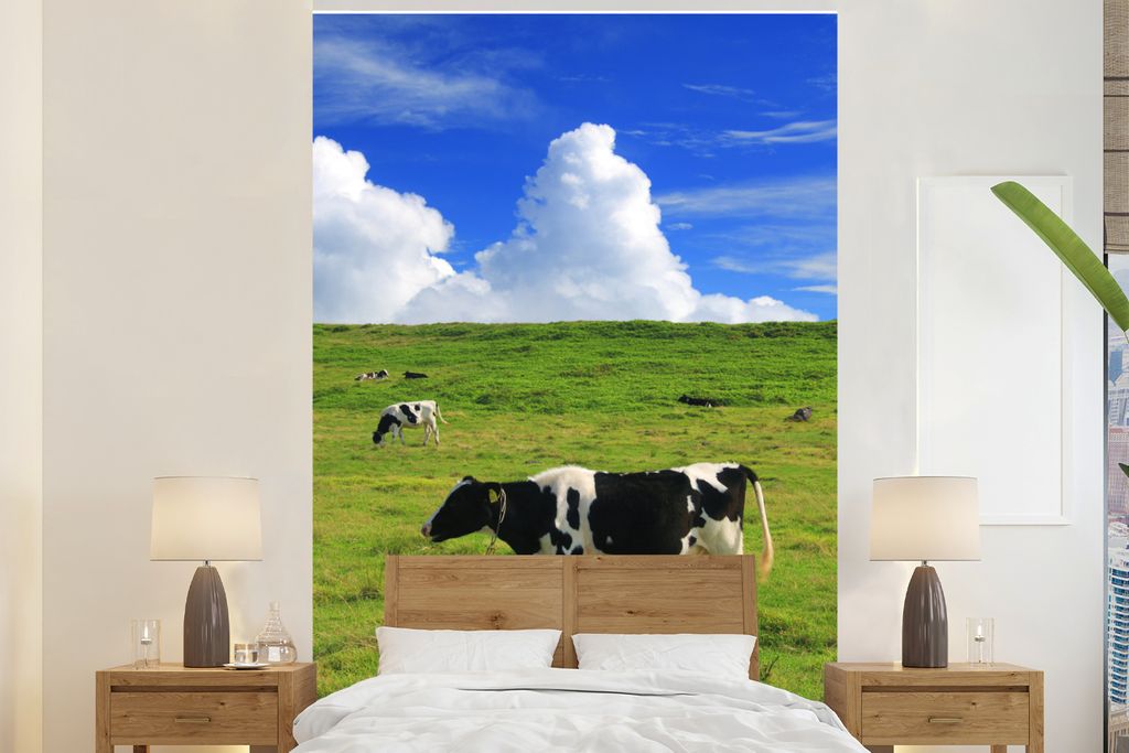 MuchoWow Fototapete für Wohnzimmer oder Schlafzimmer Wandtapete Vinyl Motivtapete Kühe - Nutztiere - Gras - 200x300 cm - Wanddekorationen