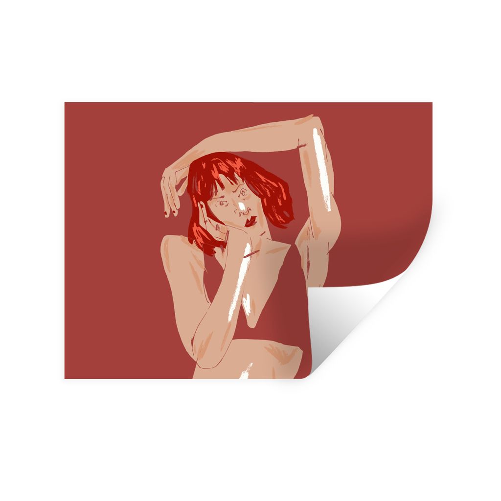 MuchoWow Wandtattoo Wandsticker Wandaufkleber Frau - Rot - Abstrakt - Porträt 160x120 cm Selbstklebend und Repositionierbar - Selbstklebend - Fo...