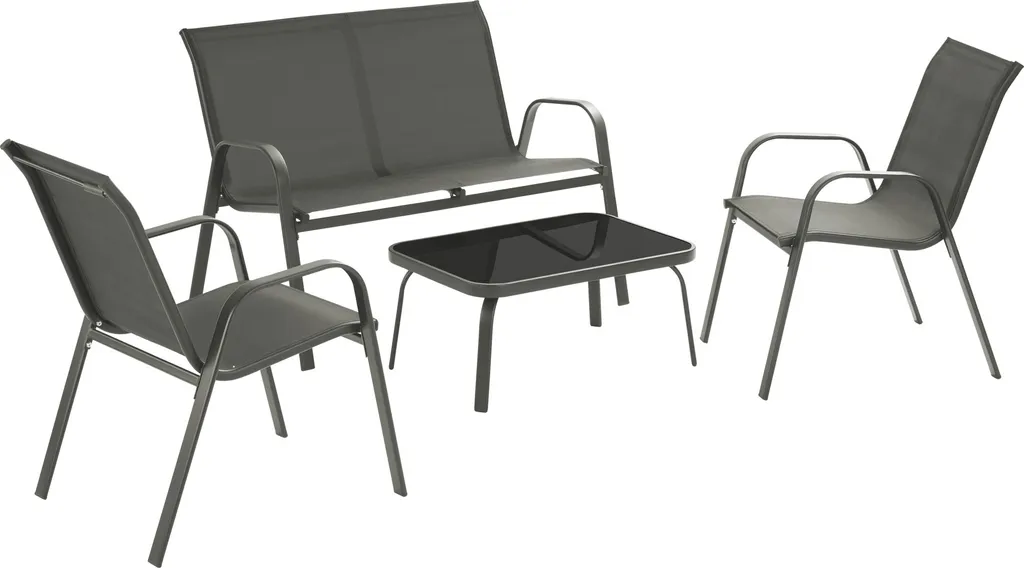 Salon de jardin NORA 4 personnes avec table repas - Gris Anthracite